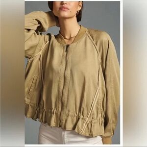 NWT ANTHROPOLOGIE RUFFLED TAN BOMBER JACKET